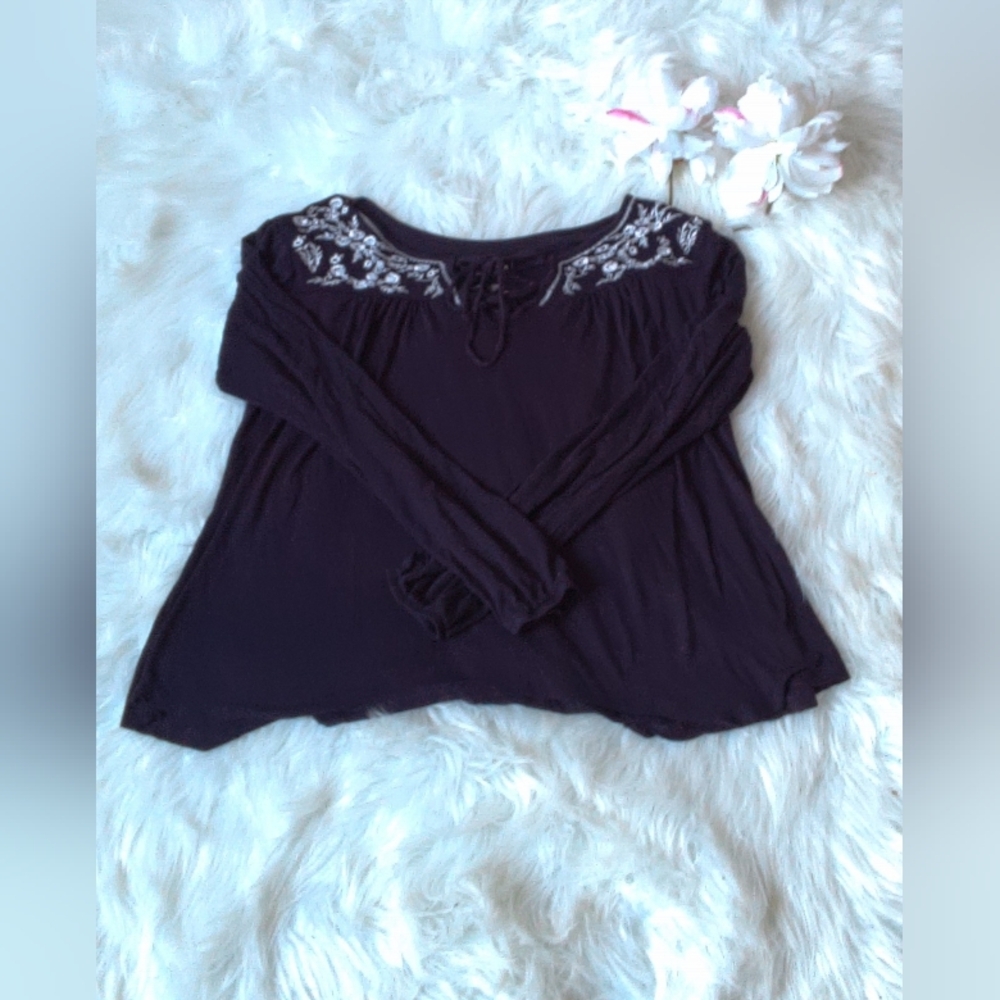 Sonoma Black Embroidered Top Size S